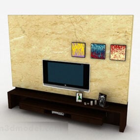 خزانة تلفزيون واسعة حديثة باللون البني موديل ثلاثي الأبعاد