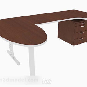 Modern Brown Wooden Office Desk 3d model
