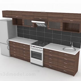 Dunkelbraunes einseitiges Küchenschrank-3D-Modell