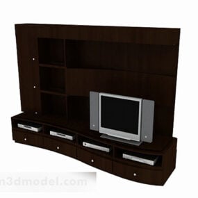 Dark Brown Wooden Tv Background Wall 3d model