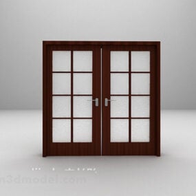 Mô hình 3d cửa gỗ đôi kính hiện đại