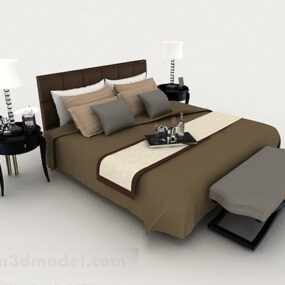 Mẫu 3d giường đôi đơn giản màu nâu hiện đại