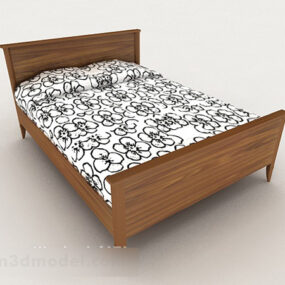 Modern Home Wooden Pattern Double Bed 3d model