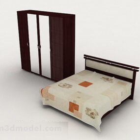Modern Home Wooden Simple Double Bed 3d model