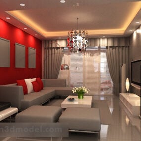 Model 3D nowoczesnego wnętrza salonu w odcieniach szarości
