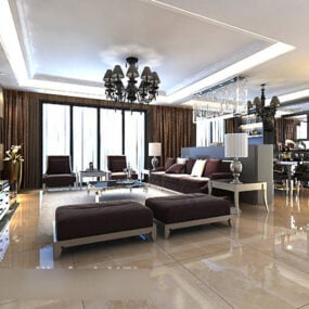 Modern Living Room Ceiling Interior 3d model