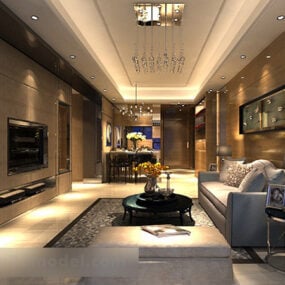 Modern Living Room Ceiling Chandelier Interior 3d model