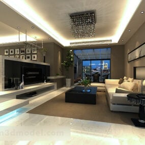 Modernes Wohnzimmer-Trennwand-Innenraum-3D-Modell