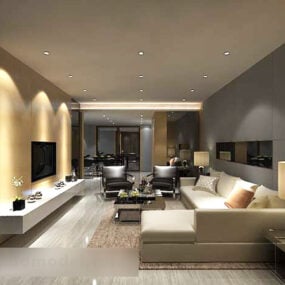 3д модель интерьера современной гостиной с телевизором на стене