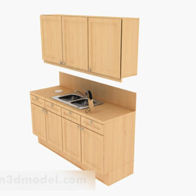 Mẫu tủ bếp màu gỗ Smal 3d