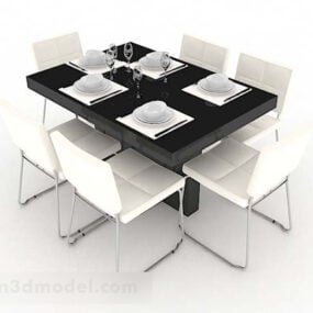 Minimalist Black White Dining Table Chair Set 3d model