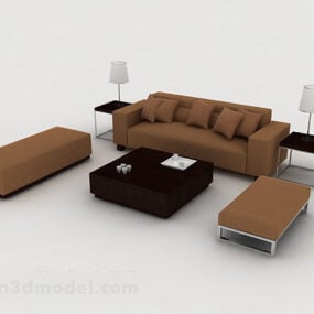 Modern Minimalist Brown Sofa Set 3d model