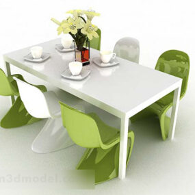 Bộ bàn ghế ăn màu xanh lá cây tối giản hiện đại mẫu 3d