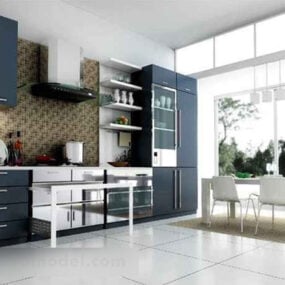 Modelo 3D do interior moderno e minimalista da cozinha