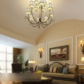 Minimalist Living Room Chandelier Interior 3d model