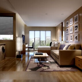 Minimalistický 3D model obývacího pokoje