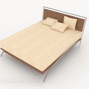 Mẫu 3d giường đôi màu vàng tối giản hiện đại