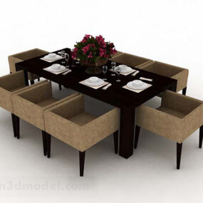 Móveis modernos marrom mesa de jantar cadeira modelo 3d
