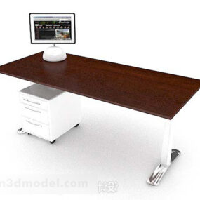 Modern Minimalistic Brown Wooden Desk 3d model