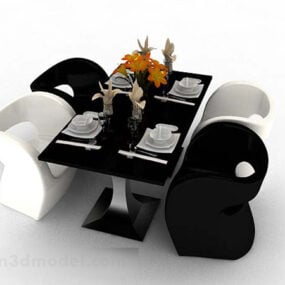 כיסא שולחן אוכל שחור ולבן דגם תלת מימד