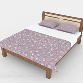 3d модель двоспального ліжка з сучасним простим фіолетовим візерунком