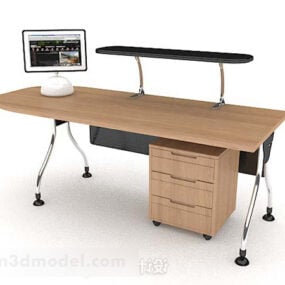 现代木制黄棕色办公桌3d模型