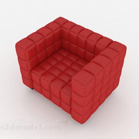 Modern Square Red Single Sofa 3d model
