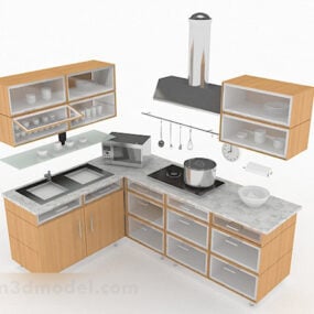 مدل 3 بعدی کابینت آشپزخانه بالا پایینی L شکل