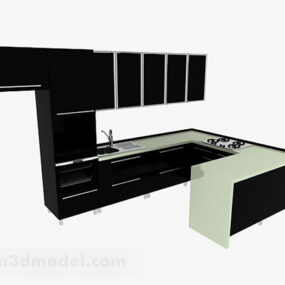 Modernes U-förmiges schwarzes Küchenschrank-3D-Modell