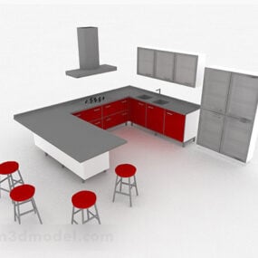 आधुनिक यू आकार का किचन डिज़ाइन कैबिनेट 3डी मॉडल