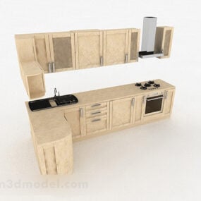 مدل سه بعدی آشپزخانه L شکل مدرن بژ