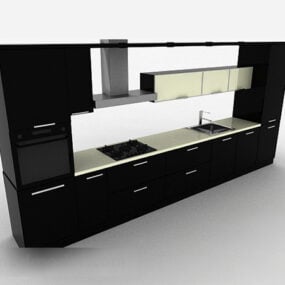 3д модель современного черного кухонного шкафа полного комплекта