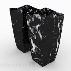 Modern Black Striped Square Vase 3d model