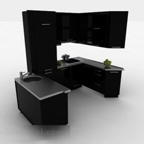 Modelo 3D de armário de cozinha moderno e elegante em forma de U