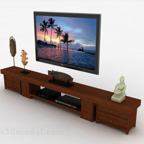 Model 3d Kabinet TV Kombinasi Coklat Modern
