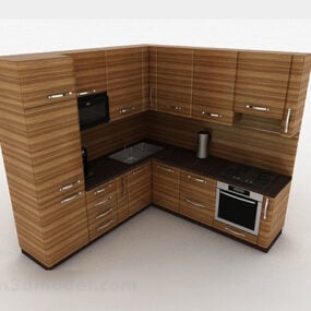 خزانة مطبخ مودرن باللون البني على شكل حرف L نموذج ثلاثي الأبعاد