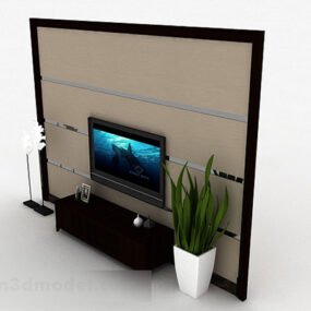 مدل کابینت سه بعدی تلویزیون راه راه چوبی قهوه ای مدرن