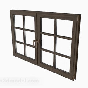 پنجره دو درب چوبی چهاربعدی مدل سه بعدی