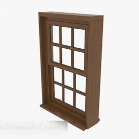 モダンな茶色の木製引き違い窓3Dモデル