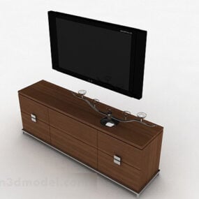 کابینت تلویزیون چوبی قهوه ای مدرن مدل سه بعدی