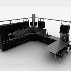ブラックスタイルのL字型キッチンキャビネット3Dモデル