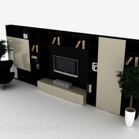 Modelo 3D de parede de fundo de TV preta de estilo moderno