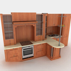 モダンな木製キッチンキャビネットフルセット3Dモデル