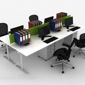 Beyaz Ofis Masası Sandalye Kombinasyonu 3D model
