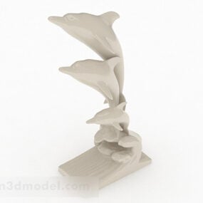 3D-Modell einer Delfinskulptur aus weißem Stein