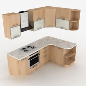 Modelo 3d de armário de cozinha moderno em forma de L de madeira