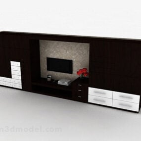 مدل سه بعدی دیواری پس زمینه تلویزیون چوبی قهوه ای مدرن