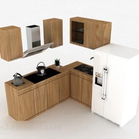 Mobile da cucina moderno in legno giallo modello 3d