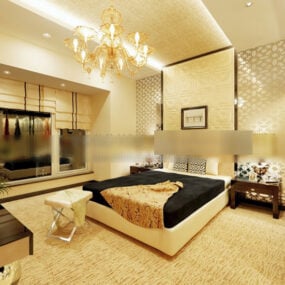 Modern Hotel Stylish Bedroom Interior 3d model