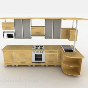 Gabinete de cocina moderno beige en forma de L modelo 3d